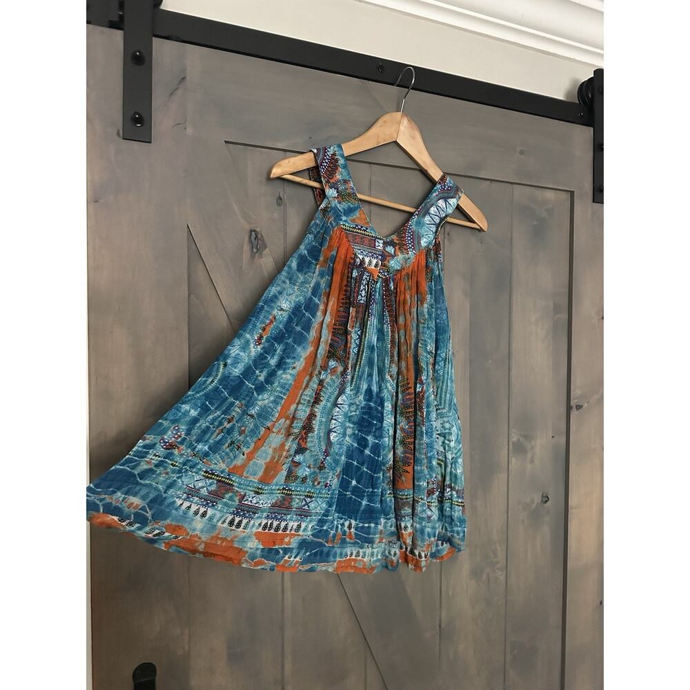 Sacred Threads Boho Tie Dye Tank Top Dress size M vneck Mandala Cami Blouse